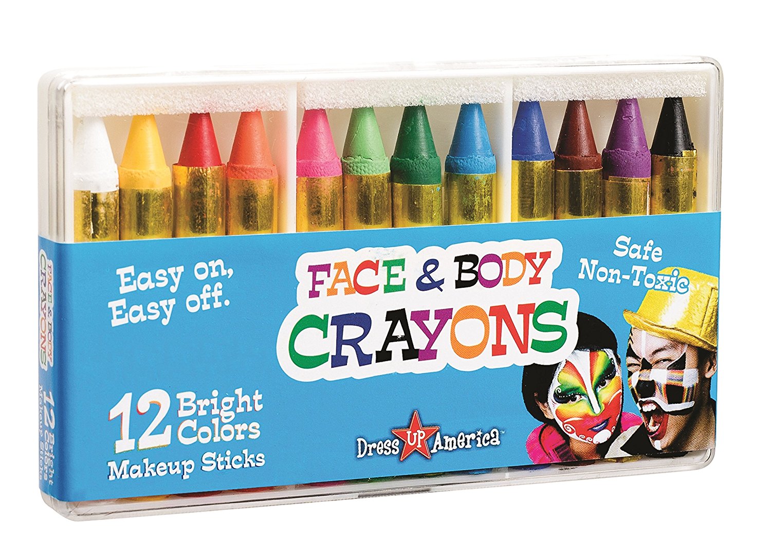 Dress Up America 12 Color Face Paint Safe & Non-Toxic Face and Body Crayons